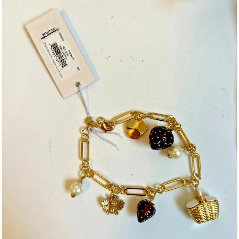 KATE SPADE PRECIOUS SUMMER Bracelet Picnic Strawberries HoneyBees Flowers Pearls - Picture 4 of 14